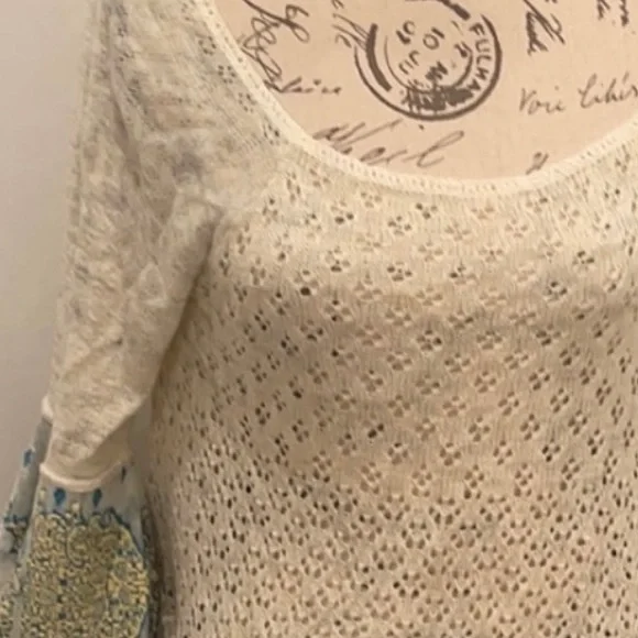 Free People Cream Sweater with Blue Accents - Picture 6 of 6